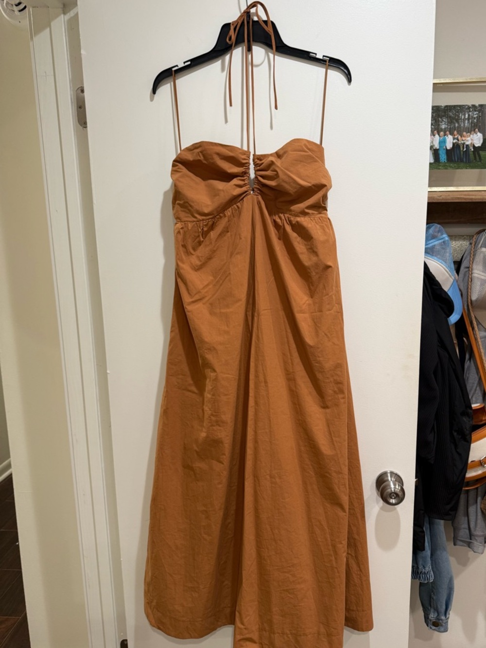 Women's Strapless Halter Midi Dress in Rust